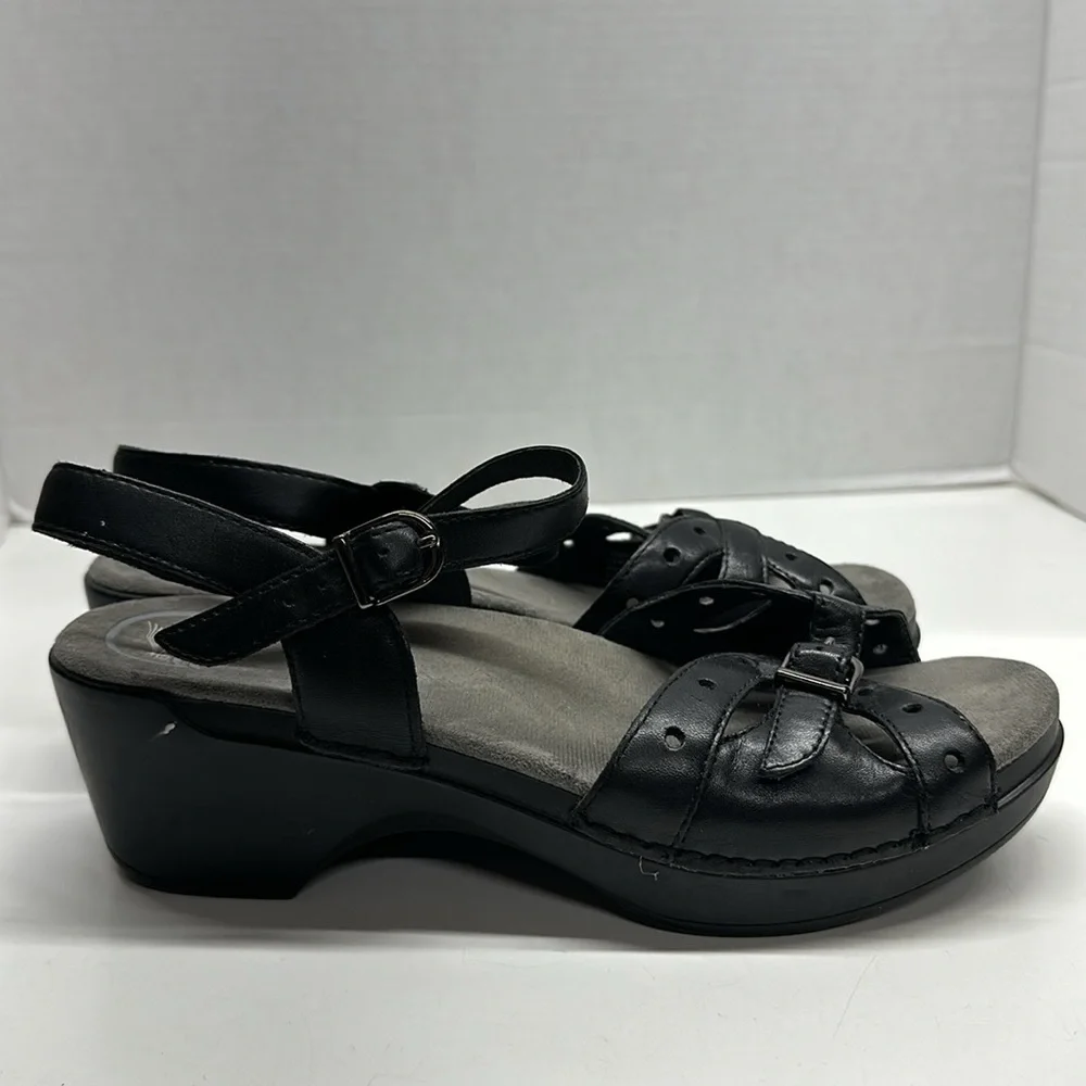 Dansko Sissy Leather Sandals Clogs Shoes Strappy Adjustable Black Size 41 US 11
